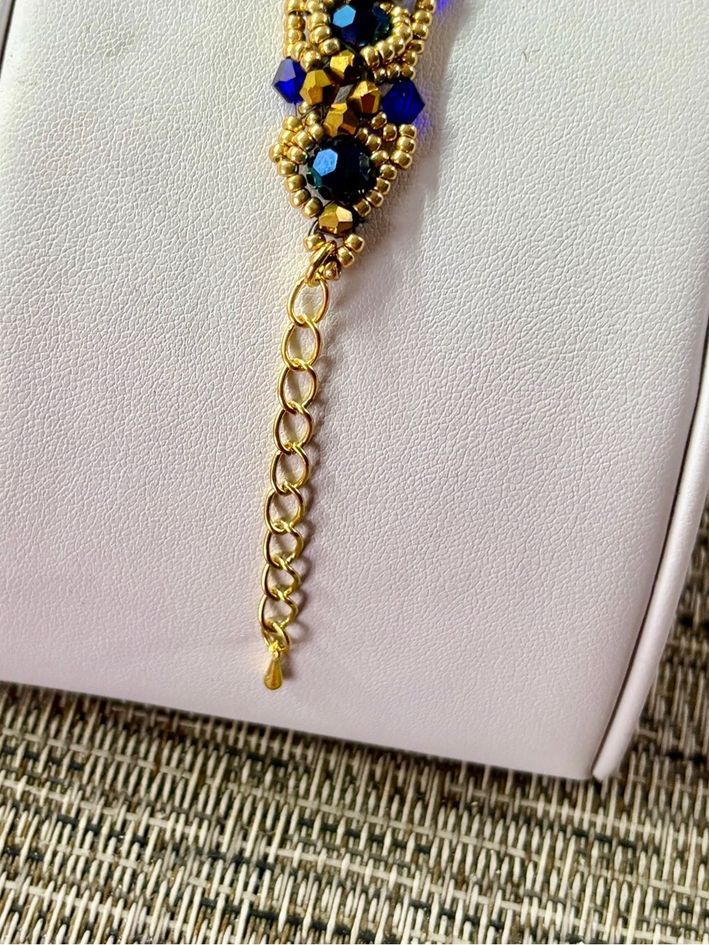 Handmade Gold and Cobalt Blue Crystal Beaded Bracelet - Women Jewelry - Picture 5 of 5